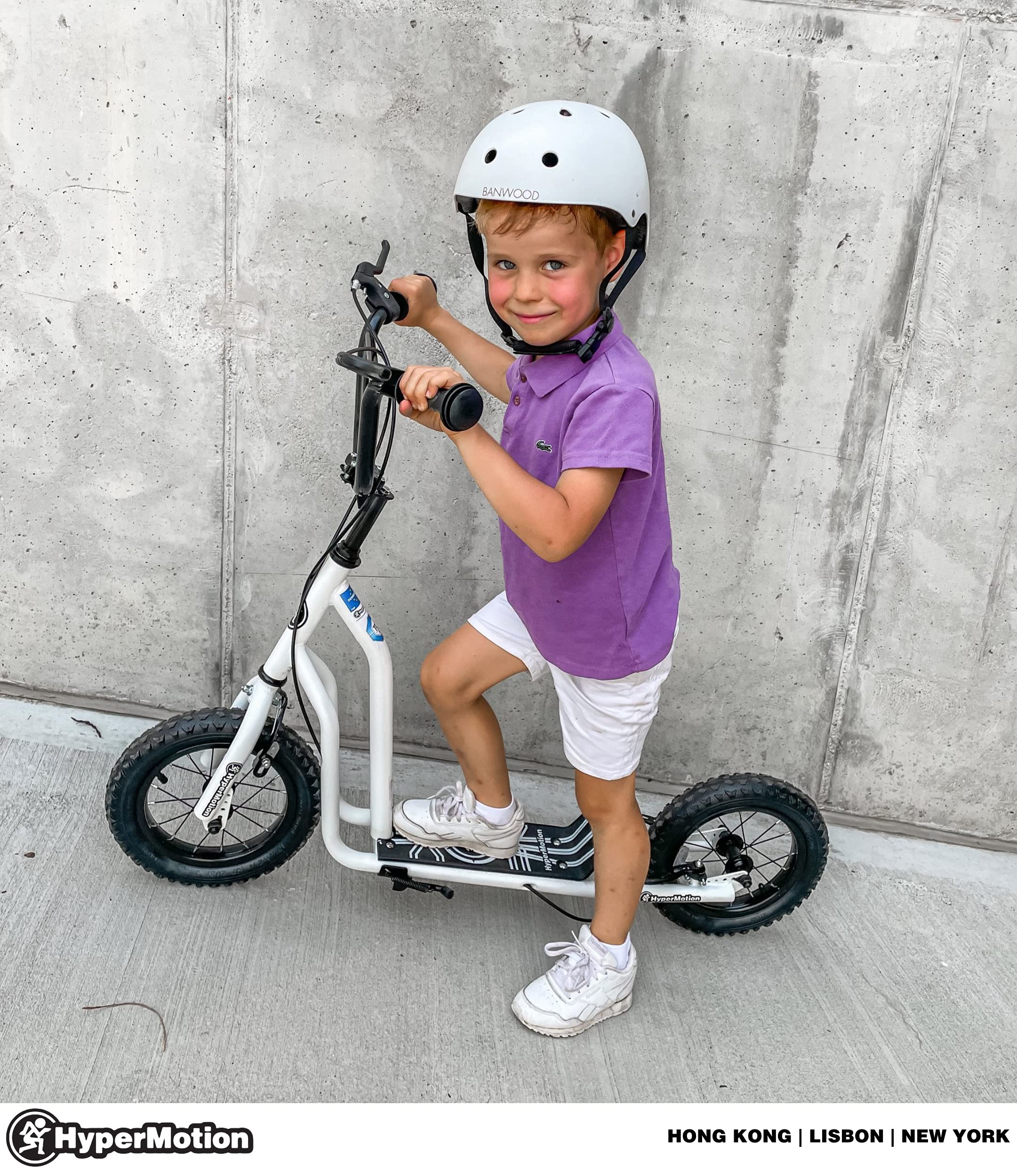 HyperMotion Monopattino Viva - Per Bambini e Ragazzi 12-50 kg | Telaio in Acciaio Robusto, 2 Freni, Altezza Regolabile 78-85 cm | Ruote Gonfiabili da 30 cm | Colore Bianco
