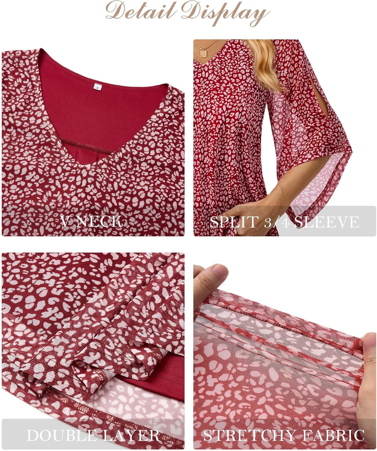 Blouse for Women Dressy Casual Summer Chiffon 3/4 Sleeve Tops Business Work Shirts Double Layered Tunic Evening Party - Image 4