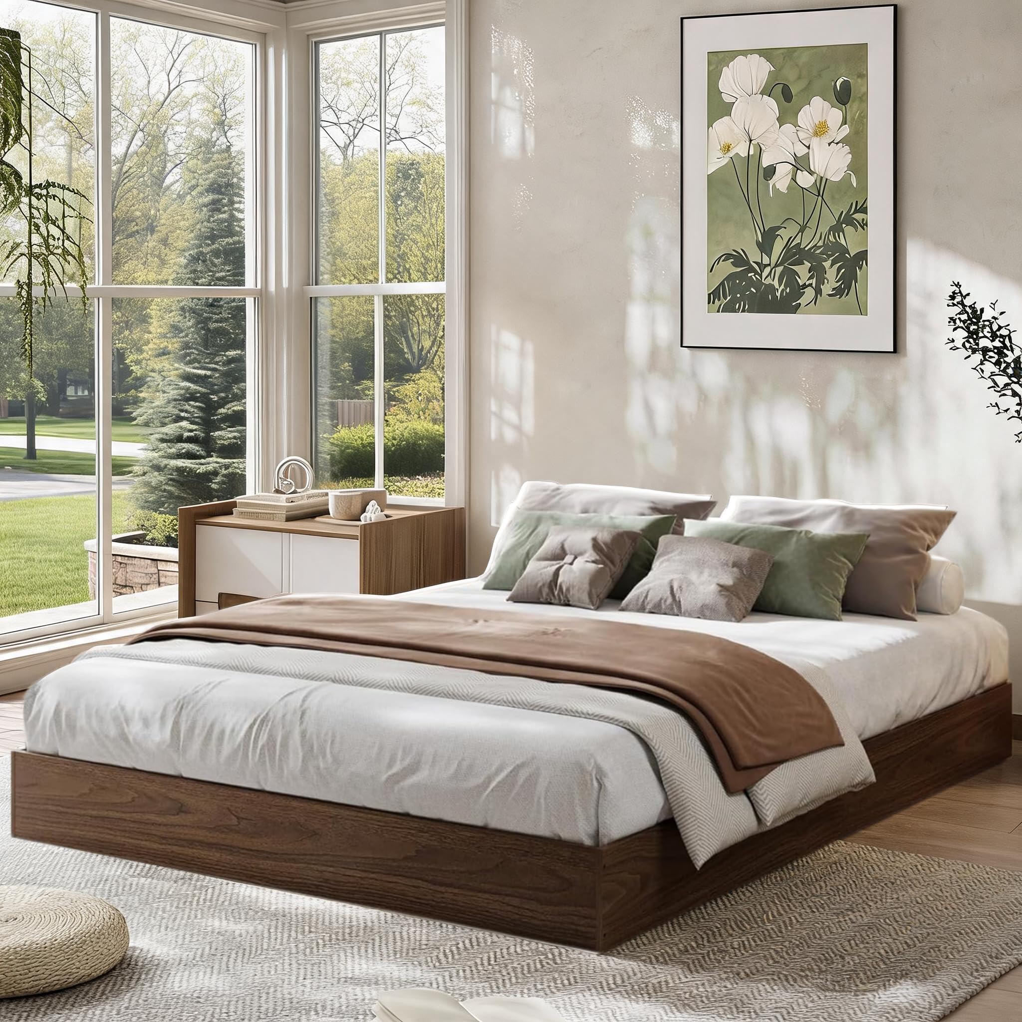 SunnyFurn Wood Platform Bed Frame