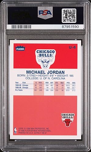 Miniatura 2 de Reprint de tarjeta de baloncesto rookie de la Década de excelencia de Michael Jordan Fleer Ultra de 1996 #U4 calificada PSA 9 Mint