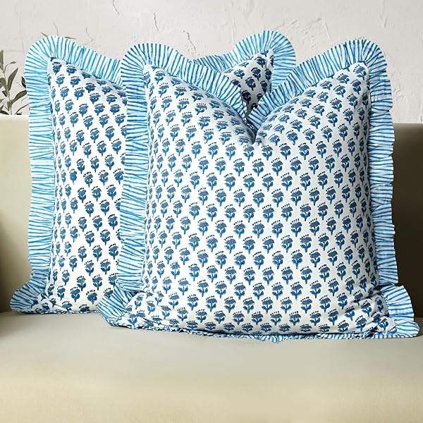 Striped ruffle throw pillow cover, 18x18