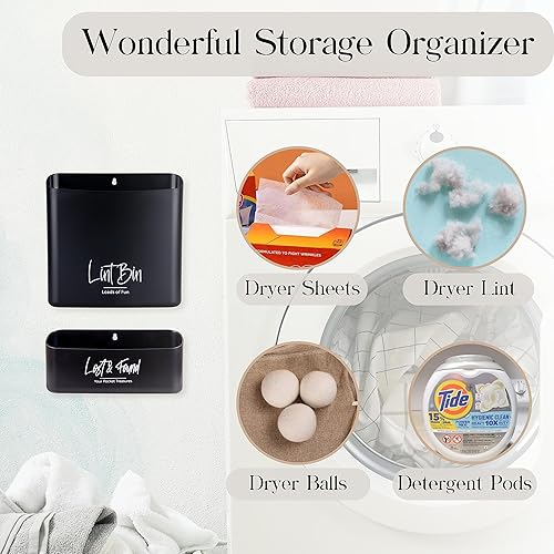 Miniatura 4 de Perfnique Contenedor magnético de pelusa para lavandería, juego de cubos de basura grandes y pequeños con cepillo, decoración de lavandería de
