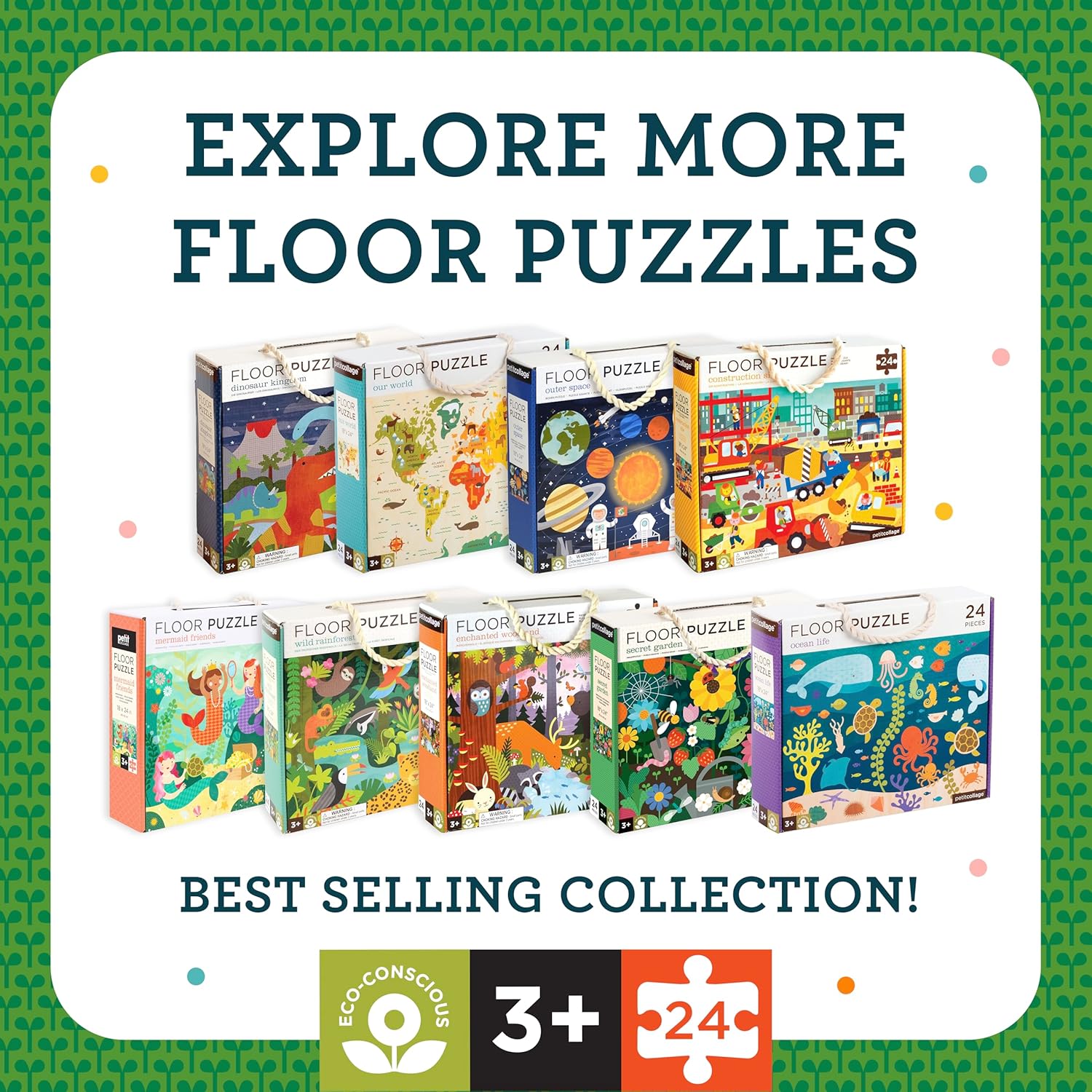 Petit Collage Floor Puzzle Ocean Life 24 Pieces | Large Puzzle for Kids | Completed Puzzle 18" x 24" | Great Gift for Kids Ages 3+