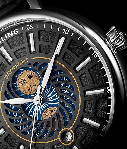 Miniatura 3 de Stuhrling Original - Reloj de pulsera para hombre con correa de piel y caja de acero inoxidable, esfera analógica con fecha y día y noche