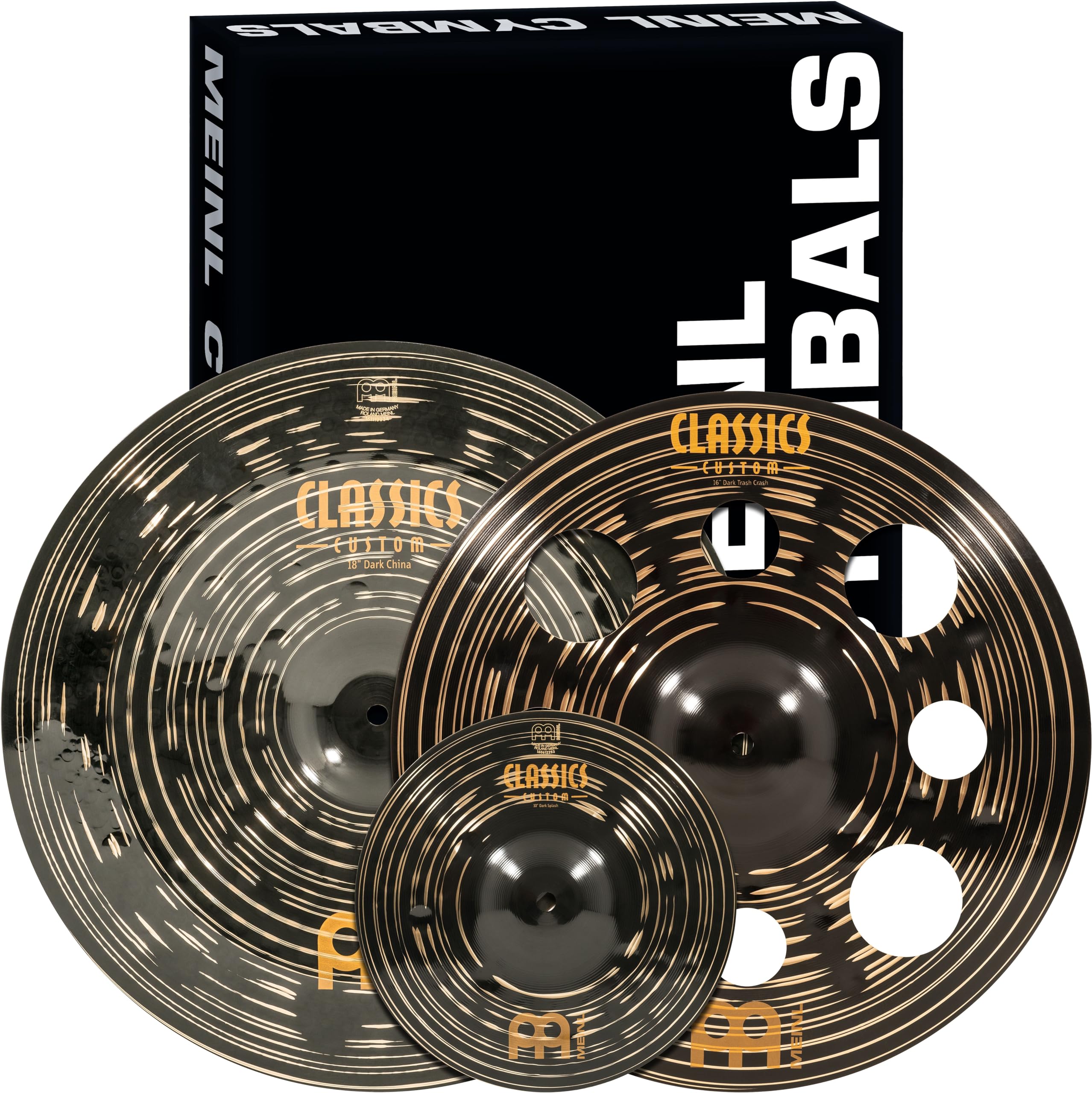 Meinl Cymbals 2 Classics Custom Dark Effects Pack / 3-pc Box Set for Drums, 10/16/18-inch, Made in Germany (CCD-FX2)