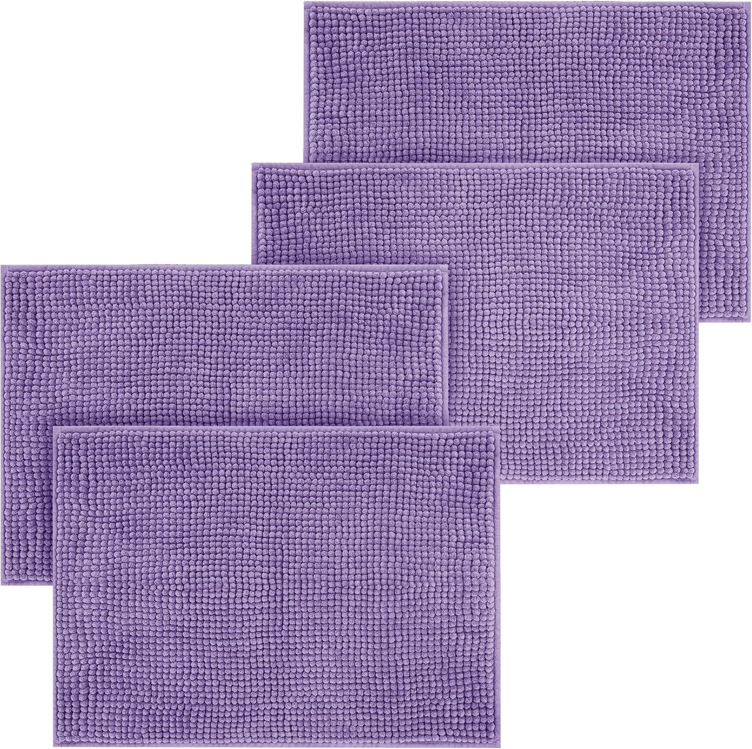 Aspire Homeware Bath Mat Non Slip Anti Mould – Lilac (4 Pack) 40x60 cm Chenille Bathroom Mat