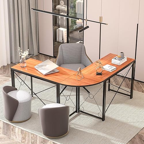 Miniatura 10 de VECELO Escritorio de computadora en forma de L de 59 pulgadas, escritorio esquinero para computadora, mesa resistente para computadora de oficina en