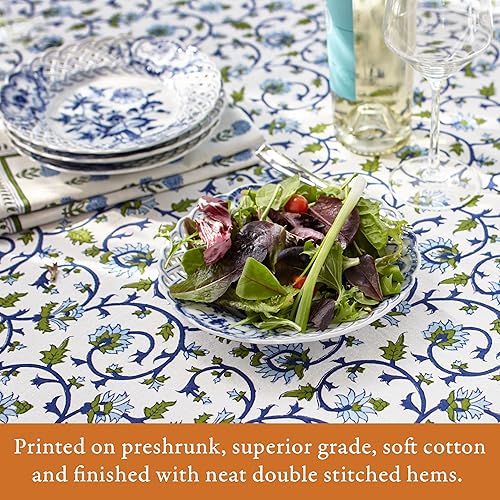 Miniatura 4 de Saffron Marigold Mantel rectangular estampado a mano  Taj azul iluminado por la luna lujoso 100% algodón, lavable, para decoración del hogar,