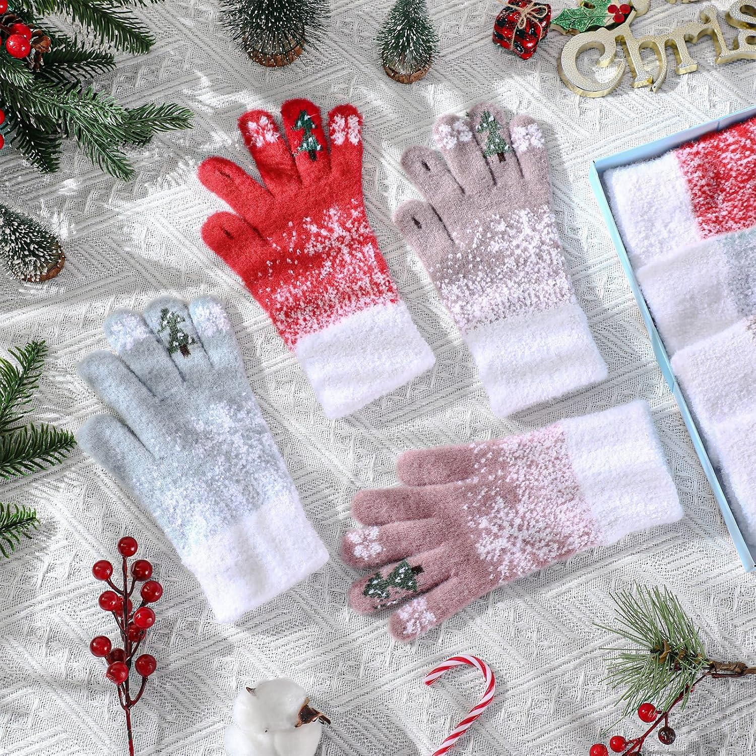 Handepo 4 Pairs Women's Winter Touch Screen Gloves Christmas Warm Fleece Lined Glove Winter Texting Fingerprint Unlock