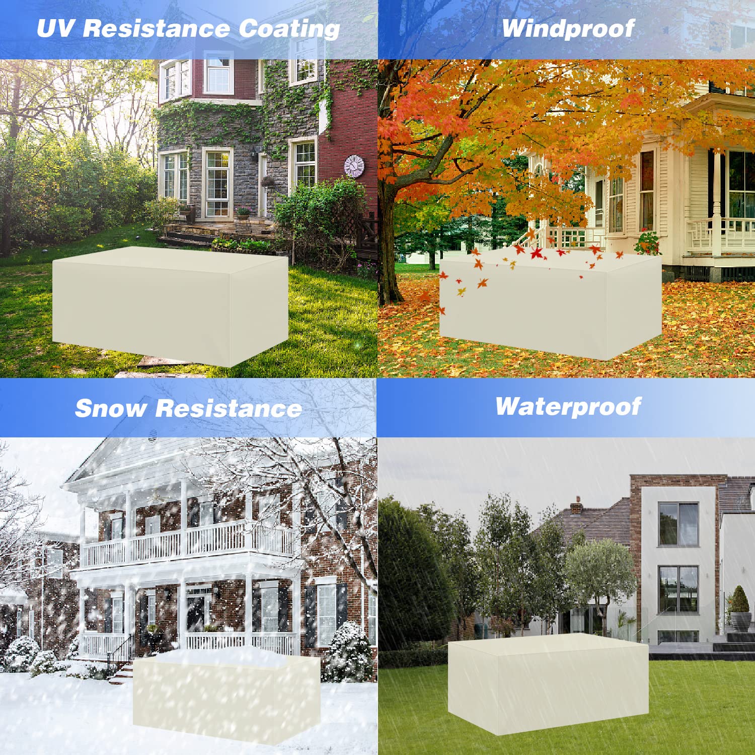 Copertura per Mobili da Giardino,Copertura Tavolo Esterno,Copertura Mobili da Giardin Rettangolari,Tessuto 420D Oxford,Impermeabile, Antivento,Anti-UV, Antipolvere(220x80x75cm,Bianco crema)