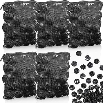 Hortsun 300 Pieces Bio Balls Pond Filter Aquarium Filter Media 1.26 Inch Saltwater Aquarium Filter Biochemical Cotton Pond Filter Accessories and 5 Pieces Black Mesh Bags for Fountain Fish Tank