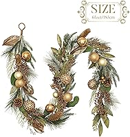 Vista 6 de Valery Madelyn Guirnalda de Navidad preiluminada de 6 pies con luces para manto, guirnalda de Navidad iluminada a pilas con bolas doradas de bronce