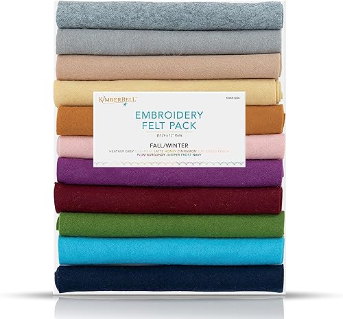 Kimberbell Paquete de fieltro de otoñoinvierno, kit de adornos para manualidades, 11 hojas de fieltro de colores surtidos, hoja de fieltro no tejida