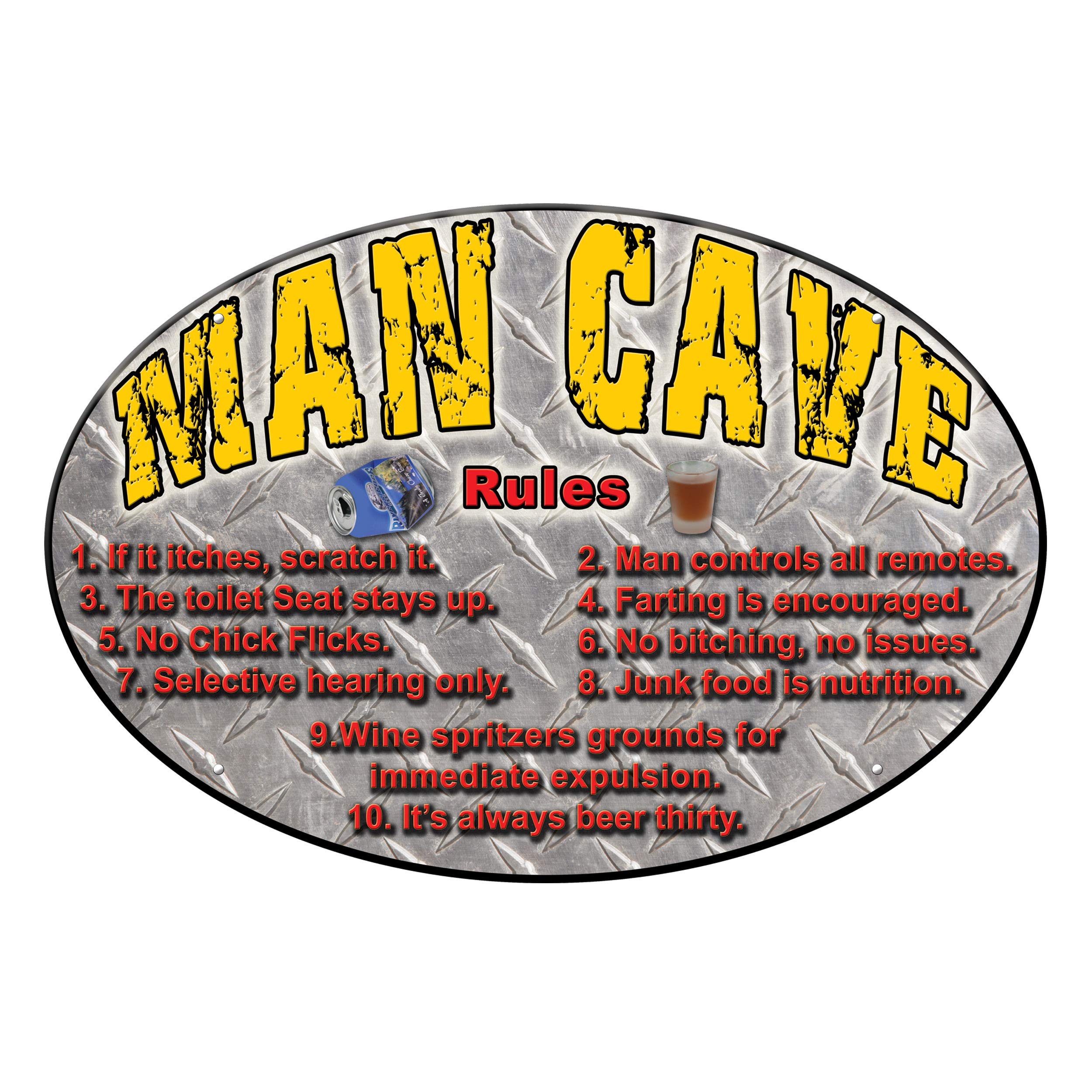 Rivers Edge Products Retro Metal Tin Sign, 12" x 17" Weatherproof Metal Wall Art for Indoor or Outdoor Decor, Vintage Man Cave, Bar, Cabin, Garage, or Home Decor, Man Cave Rules