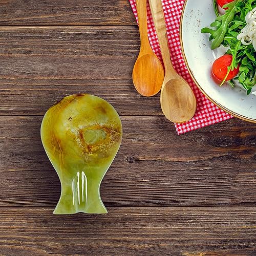 Miniatura 5 de Soporte para cuchara de cristal de calcita verde hecho a mano de lujo para encimera de cocina, el mejor soporte para espátula para accesorios de