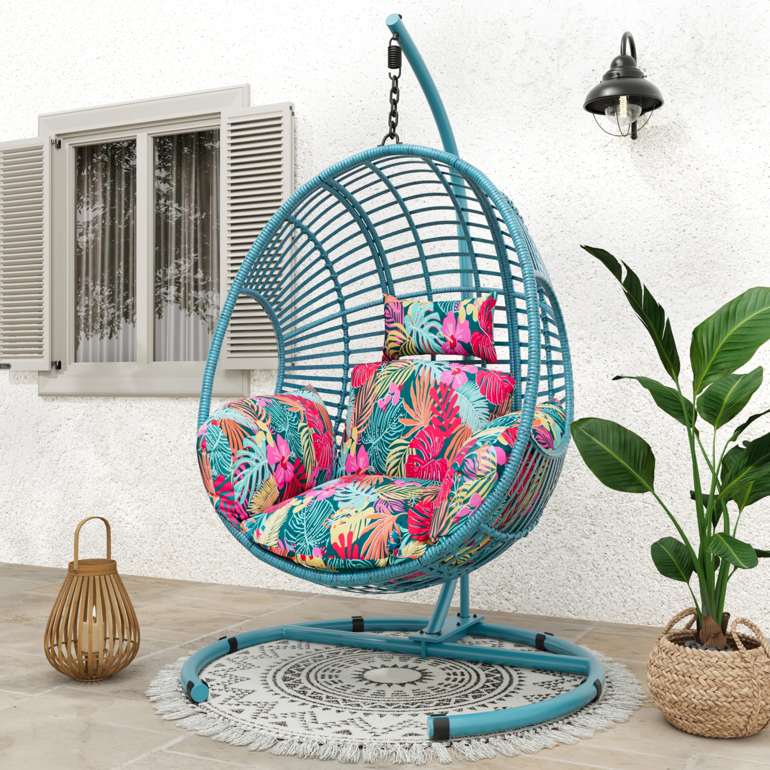 CHINNLUU Oversized Hanging Egg Chair with Stand Outdoor Wicker Swing Chair Comfy Hammock Egg Shaped Chair 400lbs Capacity for Patio, Garden and
