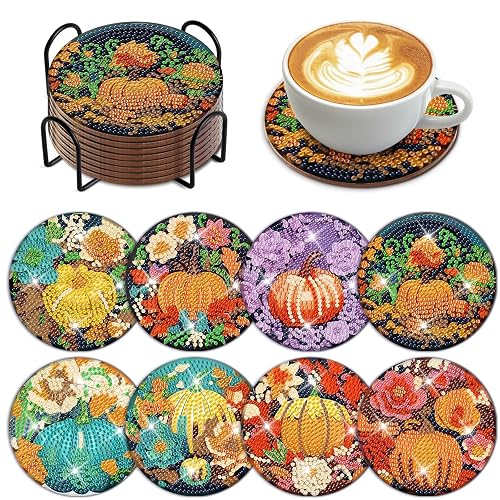 Denylo pro 8 Pcs Fall Pumpkin Diamond Art Painting Coasters