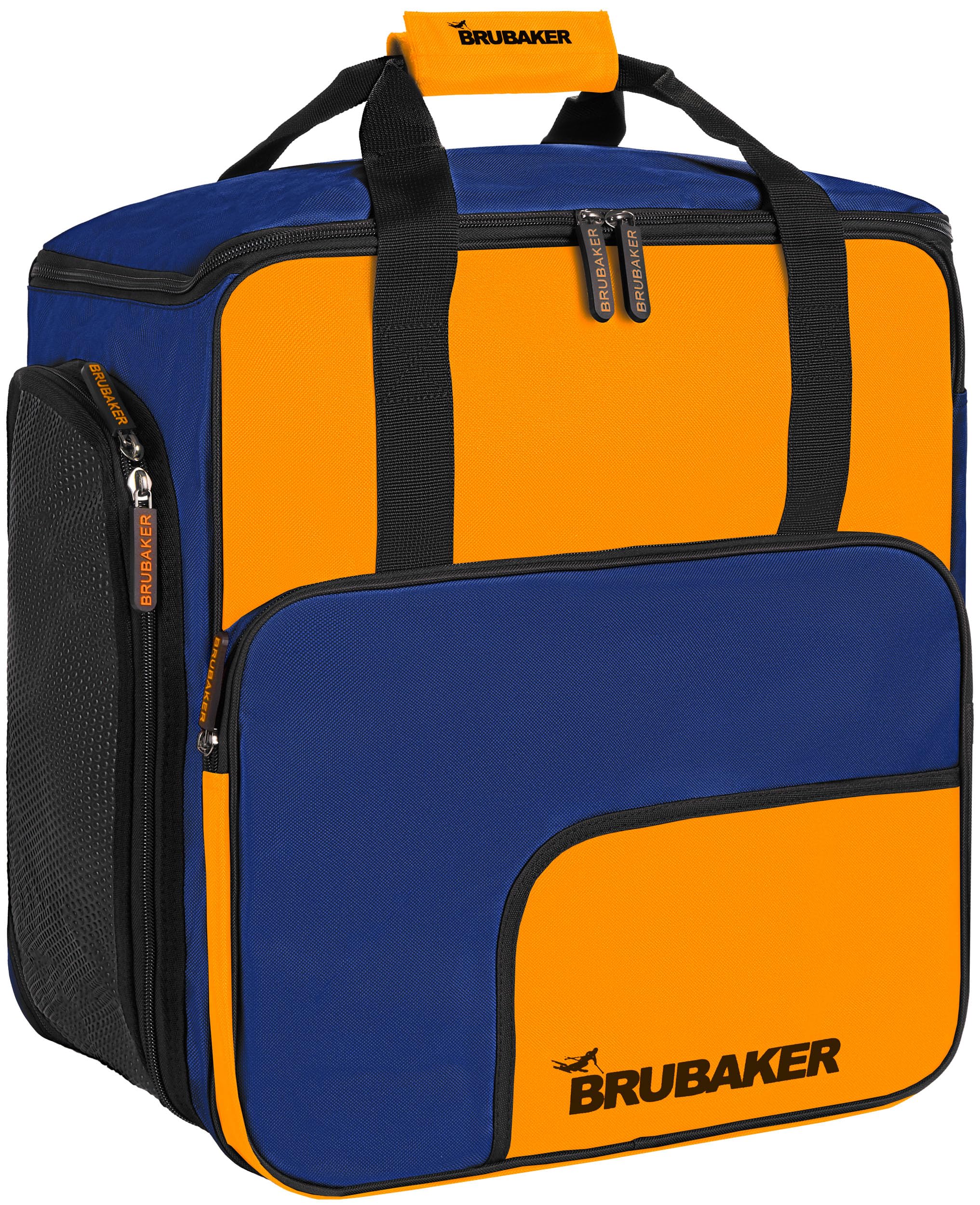 Brubaker Borsa per Scarponi da Sci con Scomparto per Casco - Super Function - Borsa da Sci con Funzione Zaino - Blu Arancione