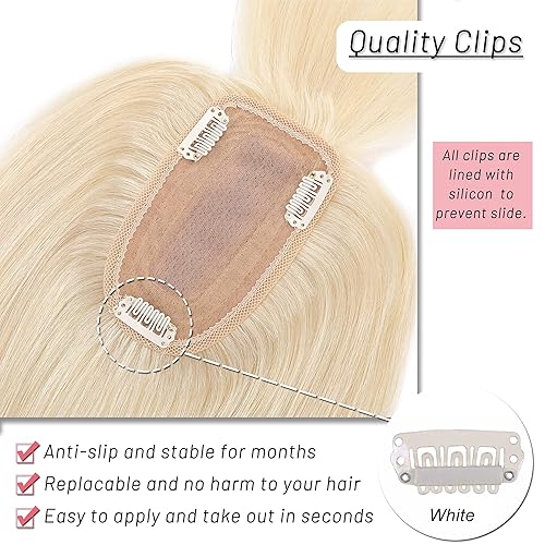 Miniatura 6 de S-noilite Toppers de cabello humano de densidad del 150 % con flequillo, base de seda, clip en la parte superior con clip para mujeres con cubierta