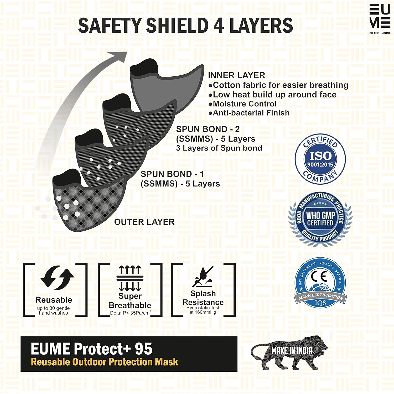 Eume Protect+ 95 Reusable And Washable Face Mask (Unisex) - (Multicolor, Pack Of 3), Cotton, Without Valve 3 91ZCaK9FEIL. SL1500