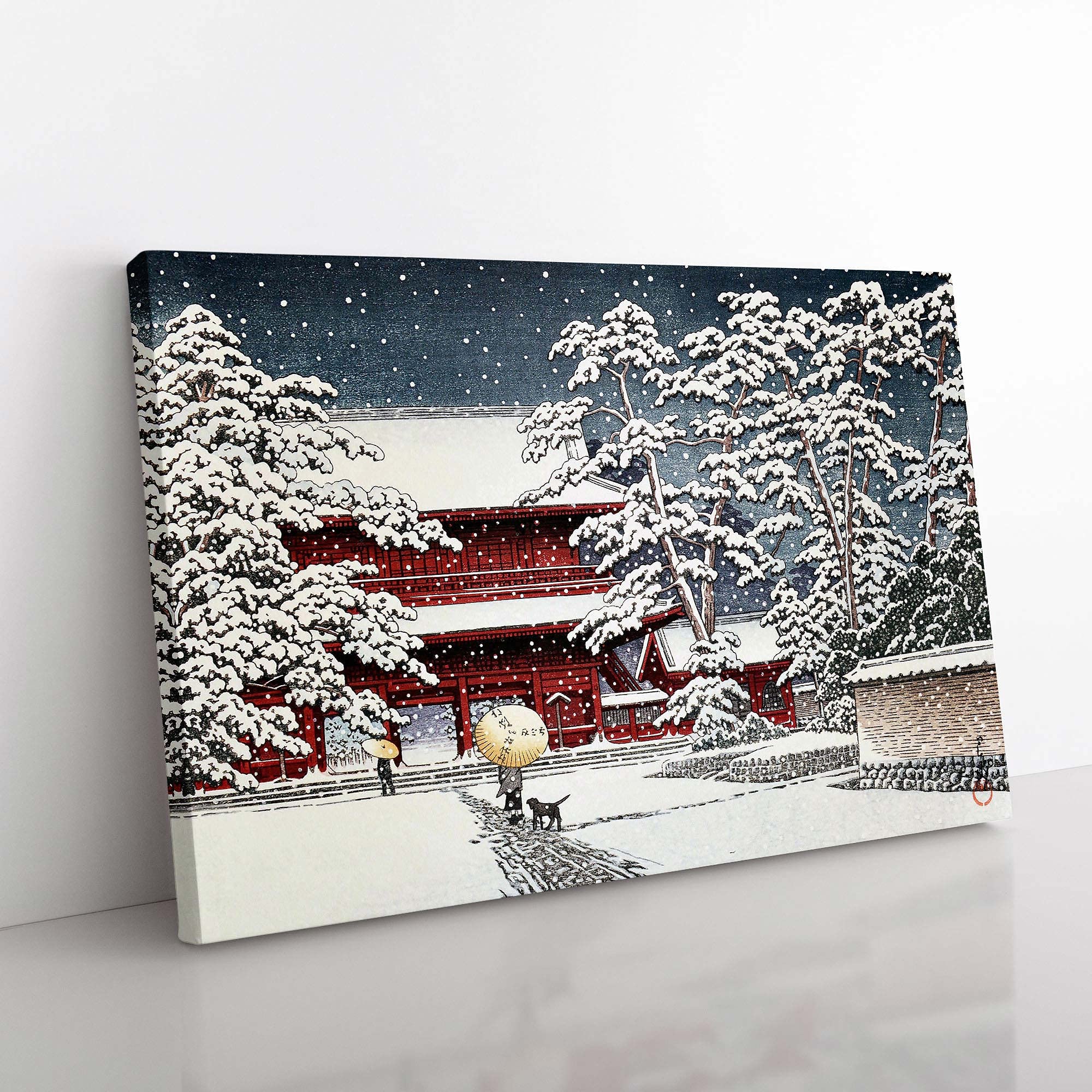 Big Box ArtZojo Temple in The Snow by Hasui Kawase Painting Canvas Wall Art Print Ready to Hang Picture, 76 x 50 cm (30 x 20 Inch), White, Black, Grey, Red, Purple