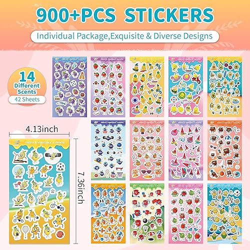 Miniatura 2 de Calcomanías para rascar y oler, 42 hojas de calcomanías perfumadas, 14 calcomanías malolientes de aromas diferentes, calcomanías de recompensa para