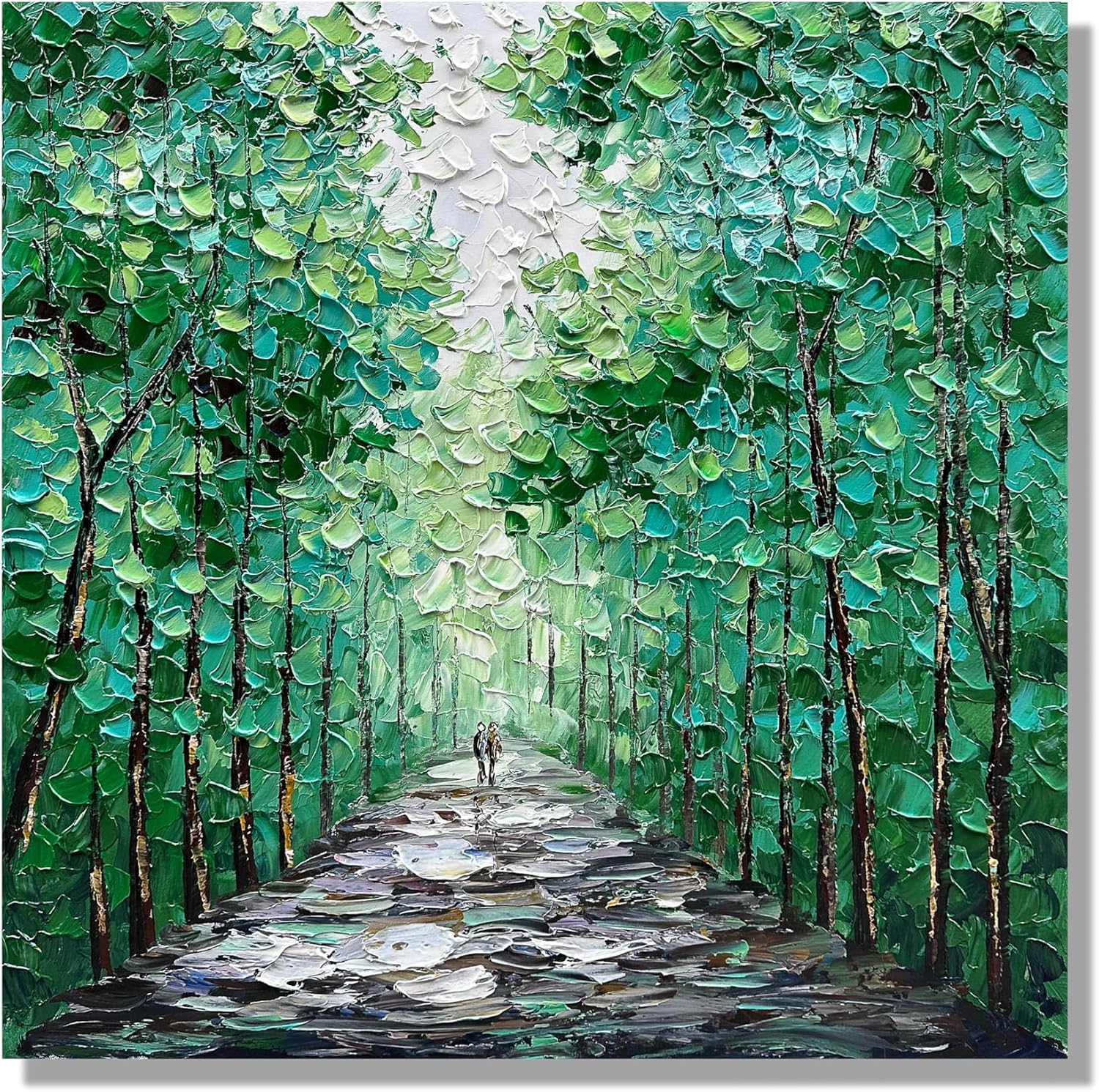 Diathou Art Hand-painted forest landscape oil painting. Contemporary abstract green texture art. Wall decoration for living room, bedroom and office. 30x30 inches.