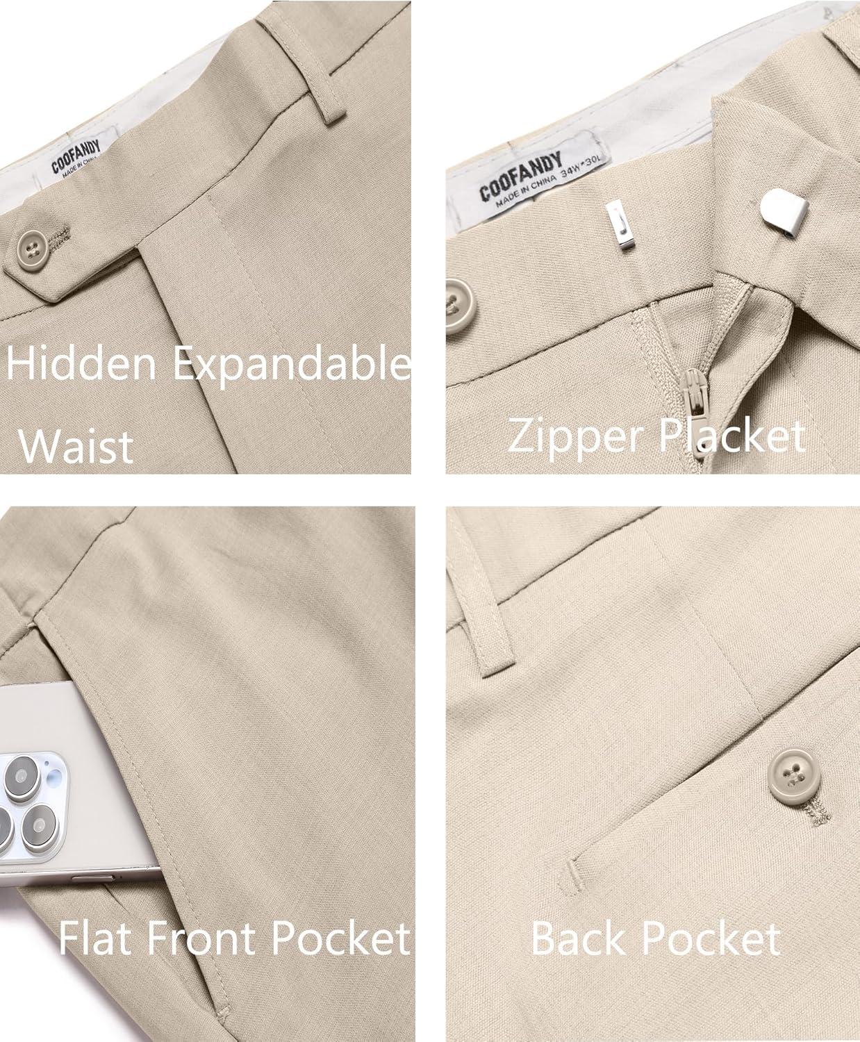 COOFANDY Mens Classic Casual Dress Pants Expandable Waist Suit Pant Slim Fit Flat Front Slacks - Image 7