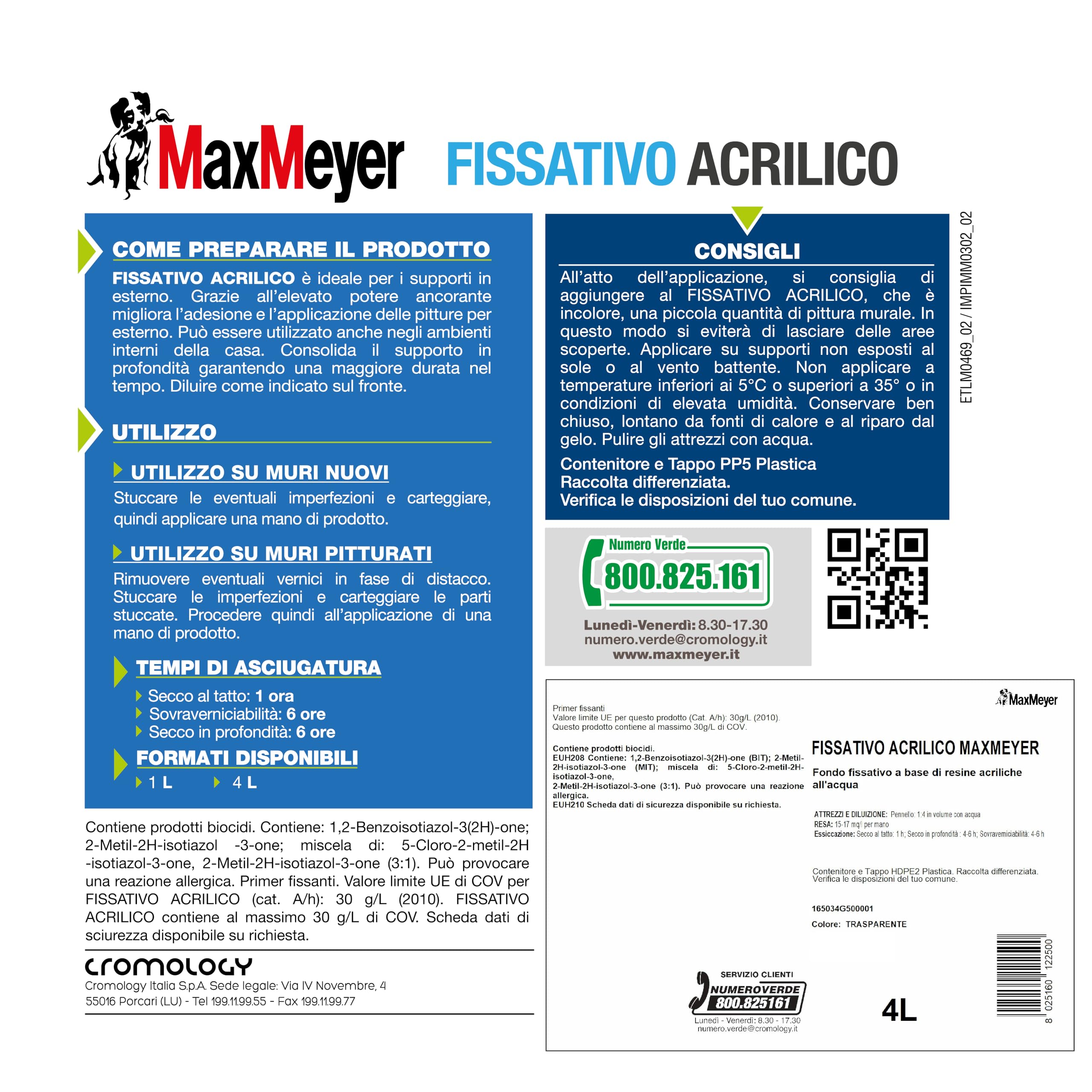 MAXMEYER Fissativo all'acqua per interni ed esterni Acrilico TRASPARENTE 4 L