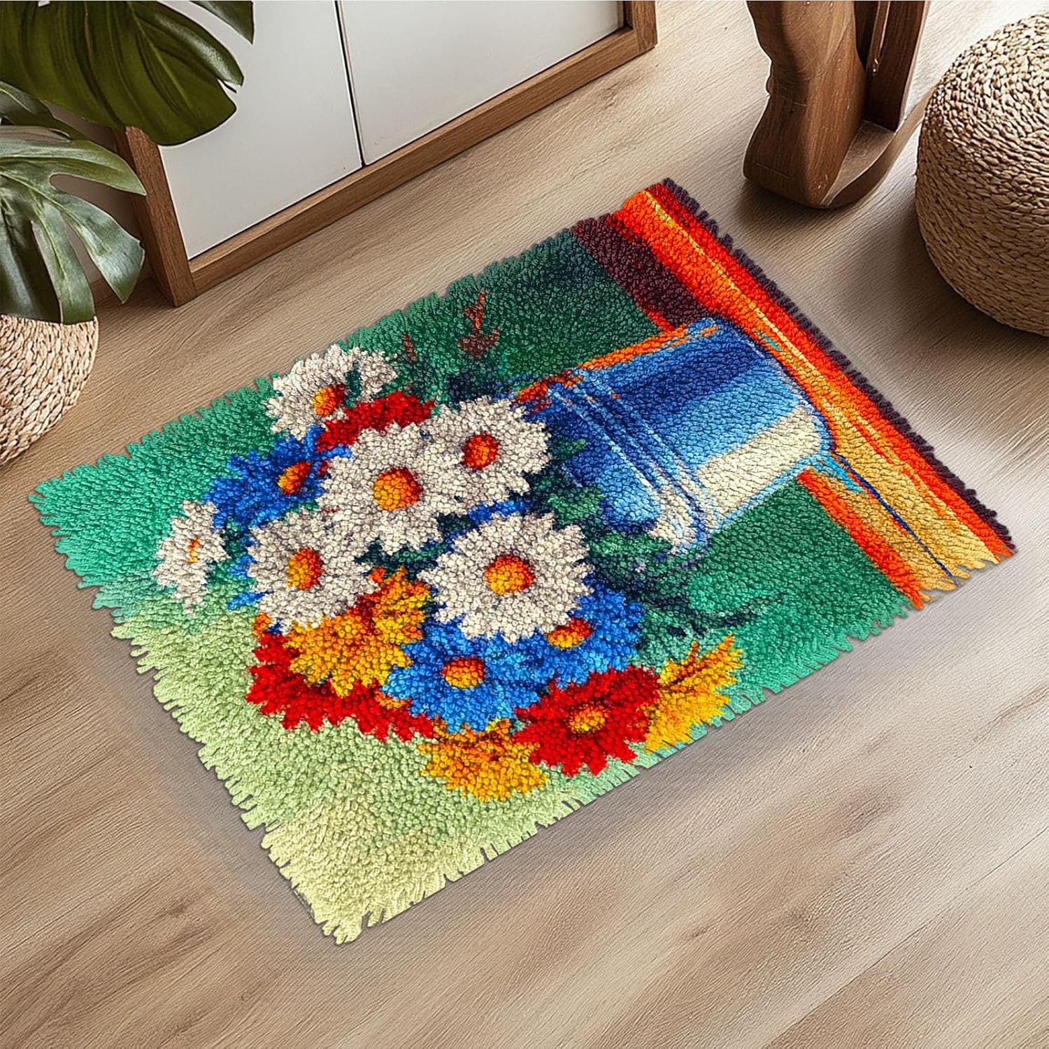 Latch Hook Rug Kit Colors of Marijuana Leaf Pre-Printed Handmade Carpet Crochet Yarn Craft DIY Hook and Latch Door Mat Tapestry for Home Floor Decoration 60x40cm-2