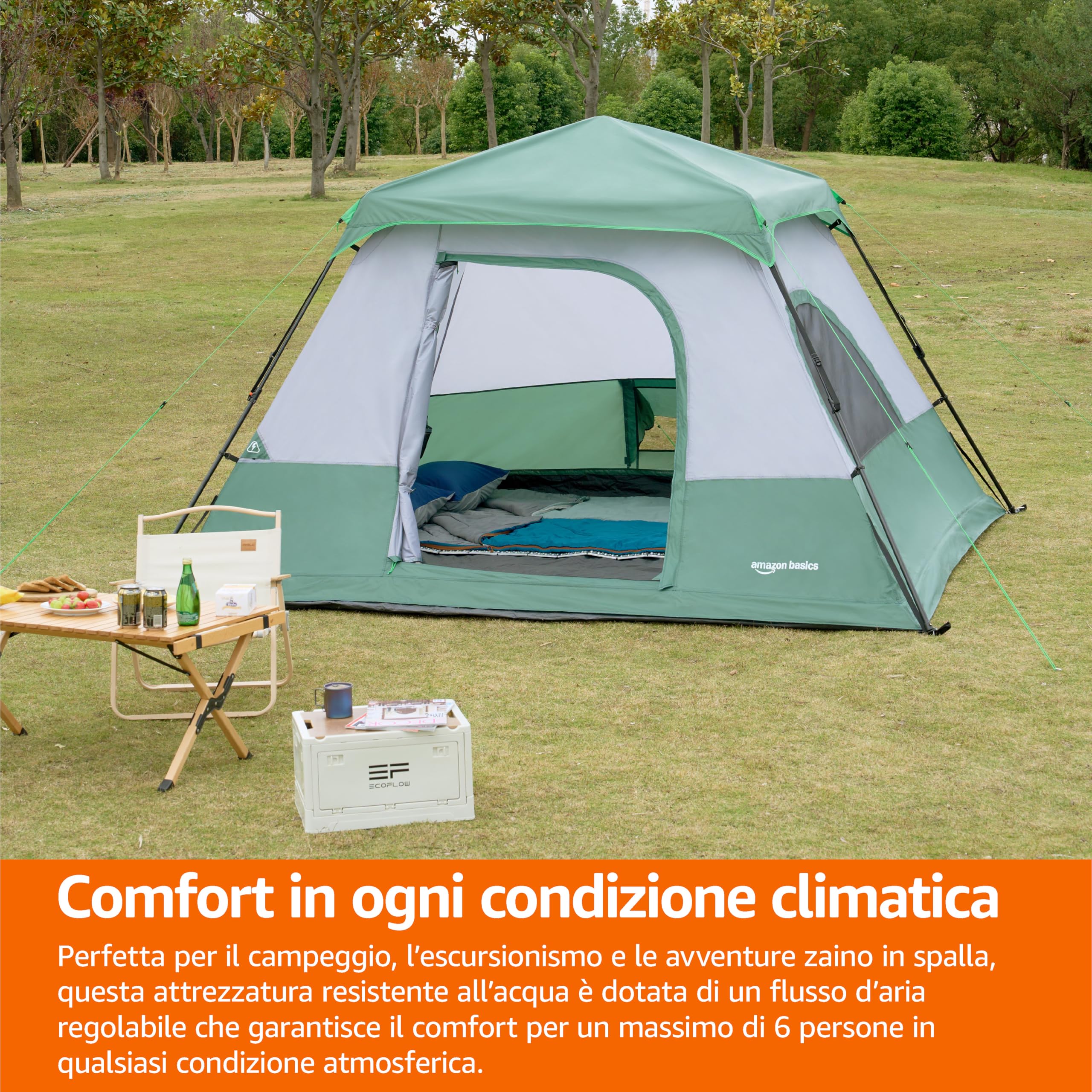 Amazon Basics Tenda da campeggio istantanea con telo antipioggia e borsa per il trasporto