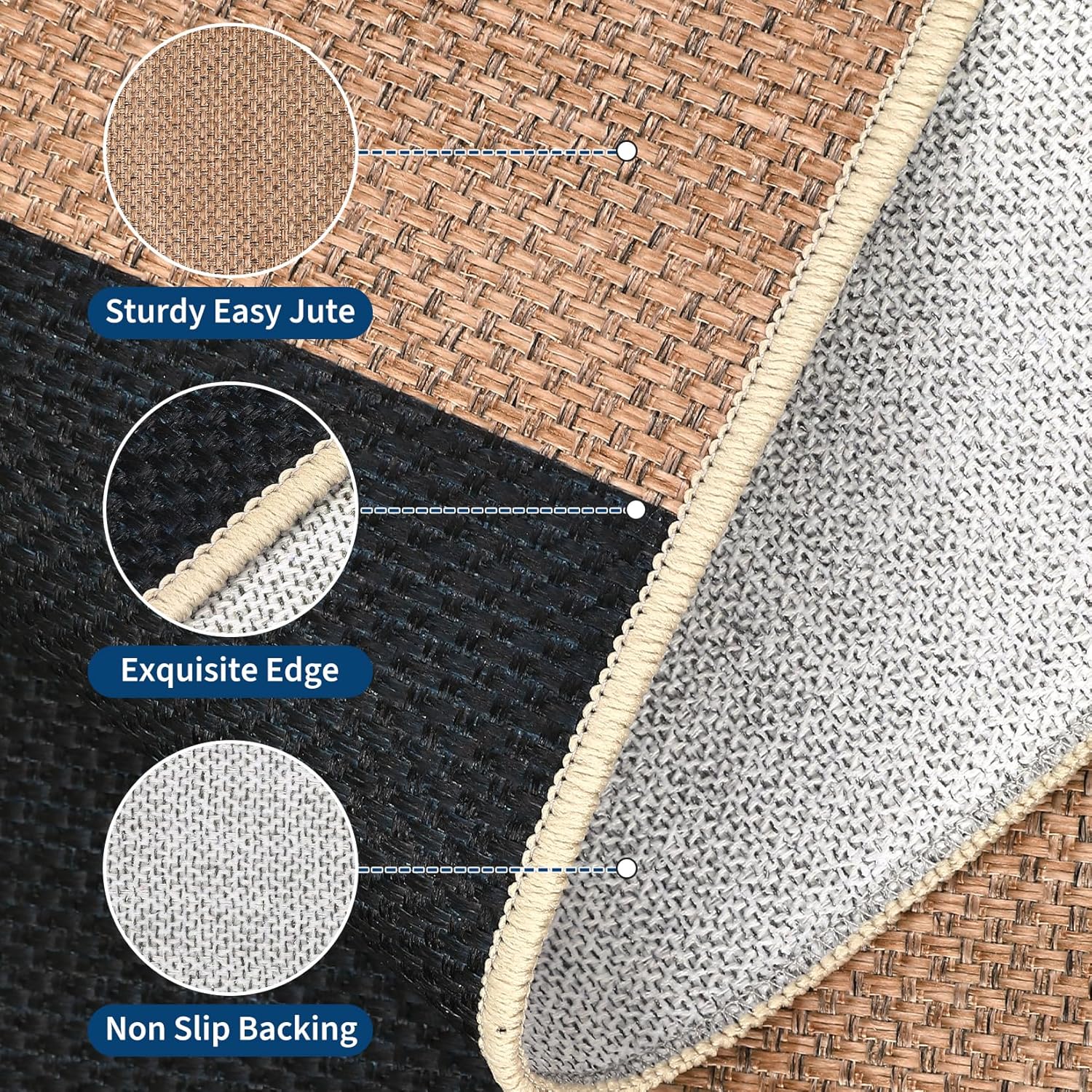 Garvee Washable Checkered Rug, 6x9 Area Rugs for Living Room, Stain Resiatant Easy Jute Rug for Bedroom, Patio, Dining Room, Office, Washable Rugs Modern Farmhouse Area Rug, Black and Brown