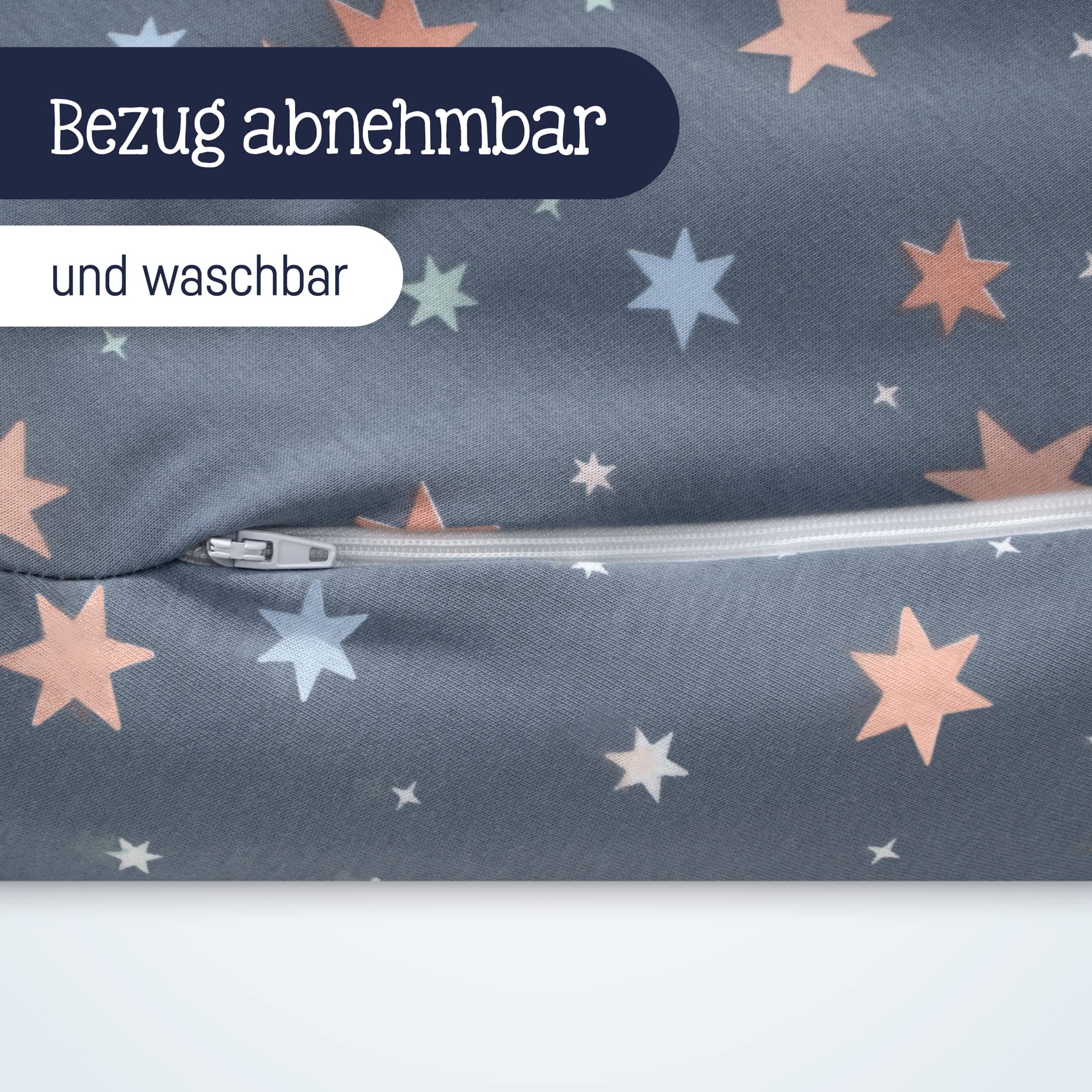 Julius Zöllner Cojín de Lactancia de Jersey de 190 cm, Relleno de 42 litros de microperlas de EPS, Funda de 100% Jersey de algodón, Oeko-Tex Standard 100, Shiny Stars