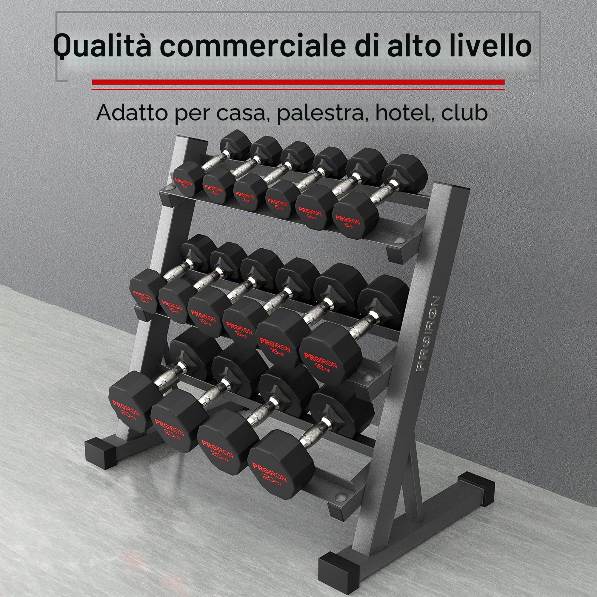 PROIRON Manubri Gommati da 3 a 24 kg -Pesi Palestra in Acciaio Anti collisione per Body Building, Pesistica Fitness, Allenamento (Paio o Singolo)