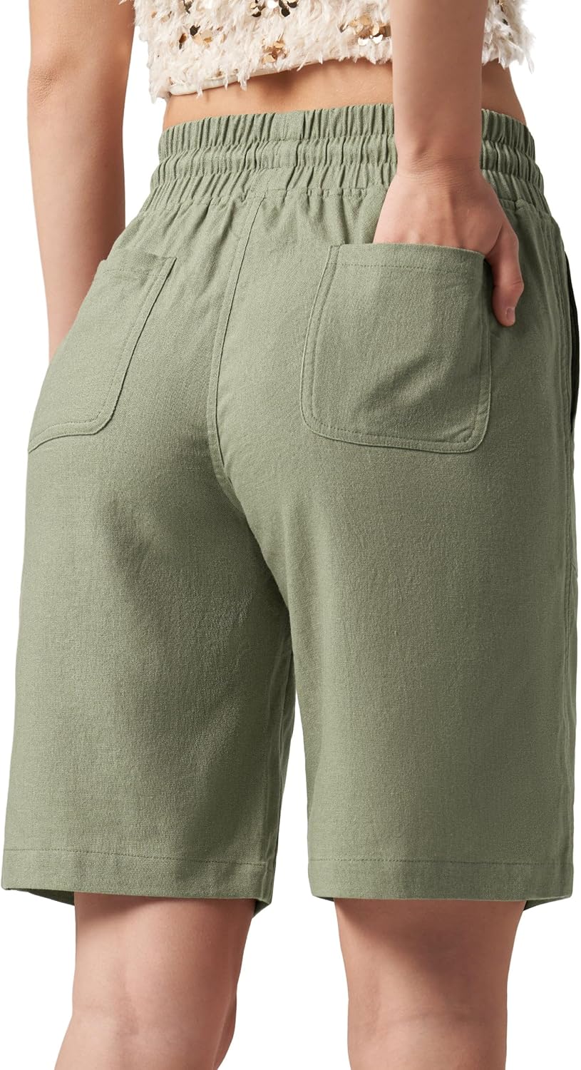 Willit Women's Linen Shorts Casual Bermuda Long Linen Shorts High Waisted Comfy Summer with Pockets 5" 10" - Image 3