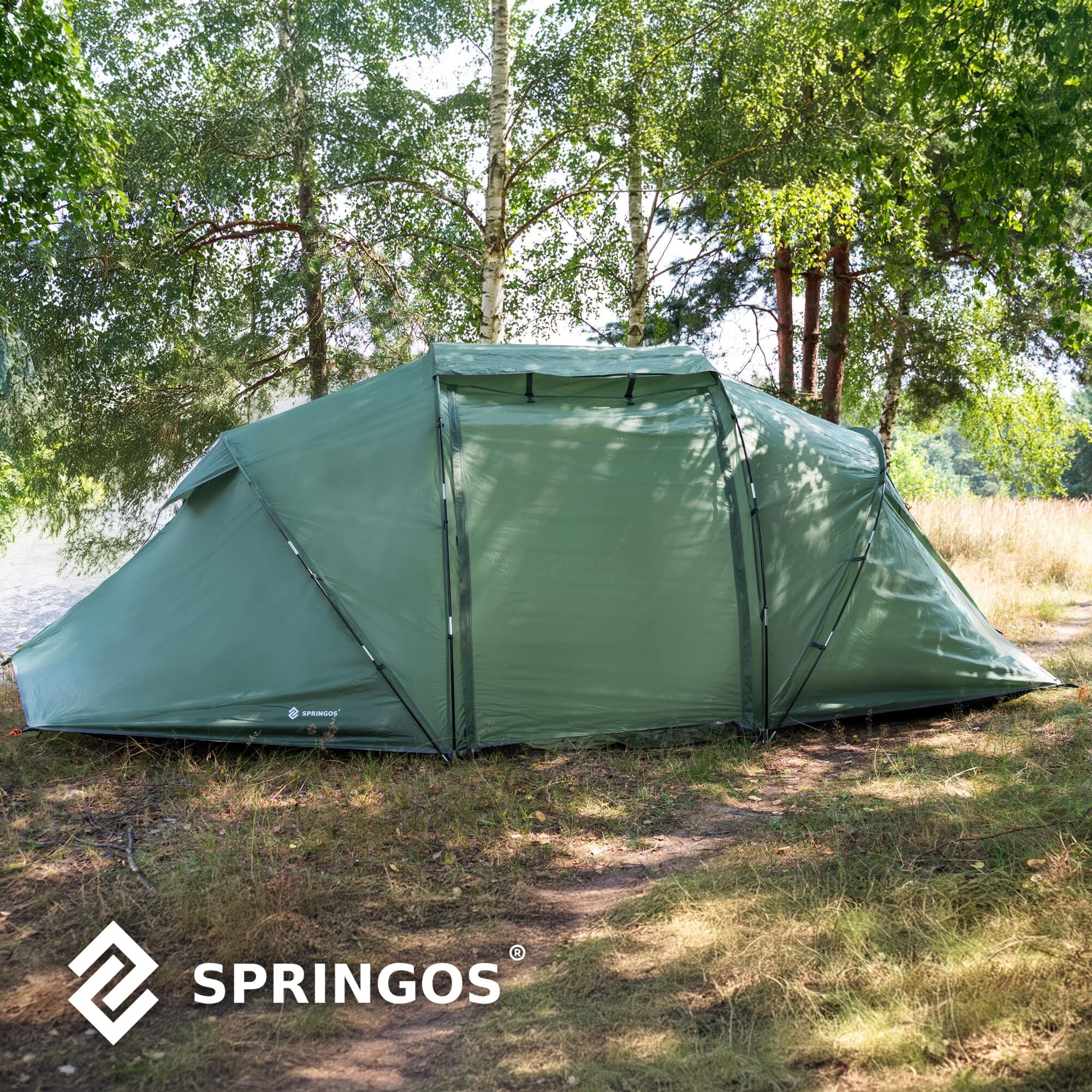 SPRINGOS Campingzelt Kuppelzelt bis 4 Personen mit Vorraum und 2 Schlafkabinen Haken für Zeltlampe Abspannleinen Tragetasche