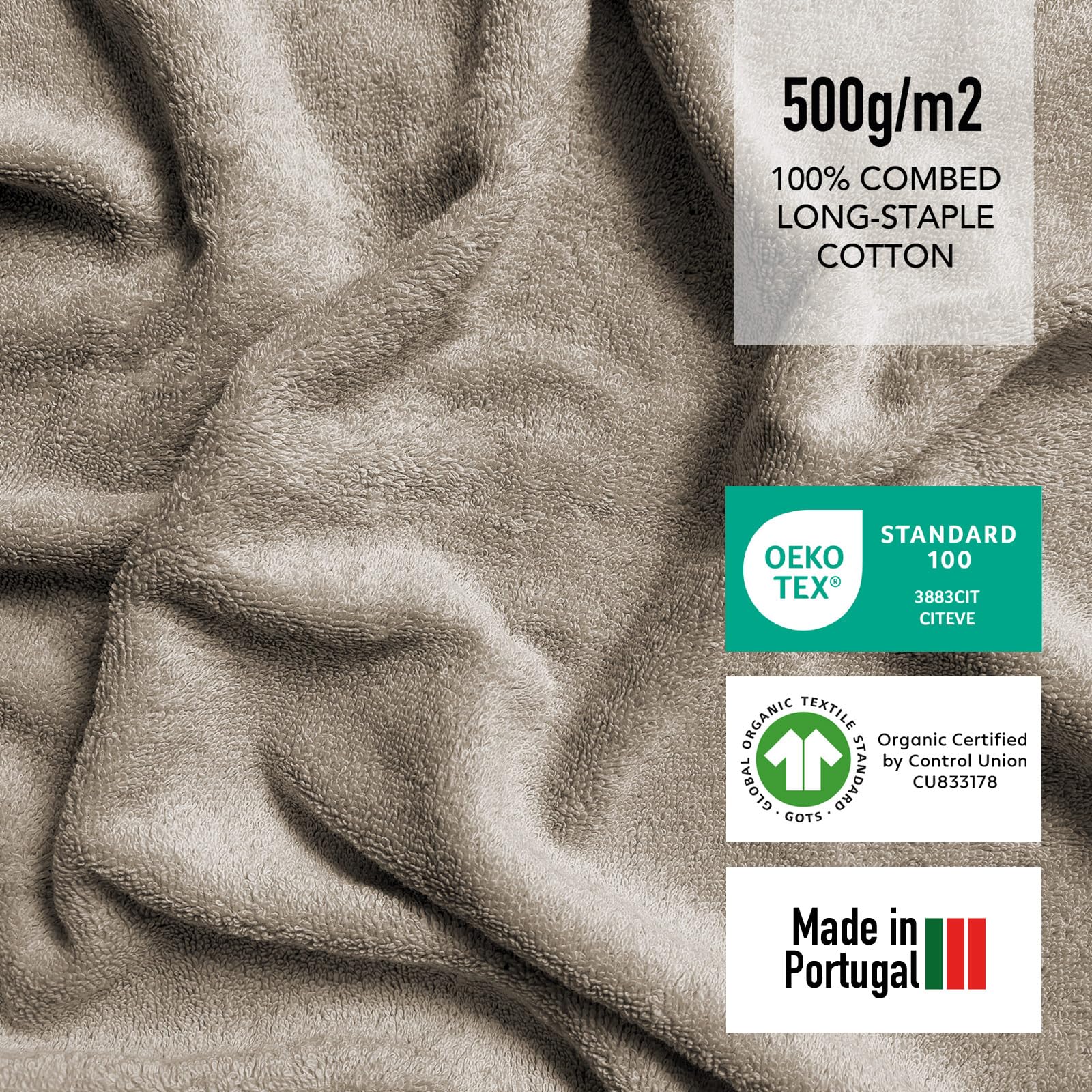 Sleepzen, Set of 10 Organic Cotton Face Cloths/Washcloths/Flannels (Beige), GOTS Certified, 500 GSM Long-Staple Cotton - Image 4