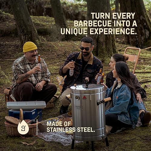 Miniatura 7 de Parrilla de acero inoxidable 3 en 1 para ahumar de alta calidad, barbacoa de carbón portátil con termómetro, ahumador de cocina al aire libre de 40