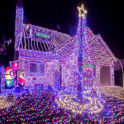 Miniatura 5 de YIQU Guirnalda de 100 luces LED de Navidad mejoradas de 33 pies para exteriores, interiores, cable verde extensible, impermeable, con temporizador