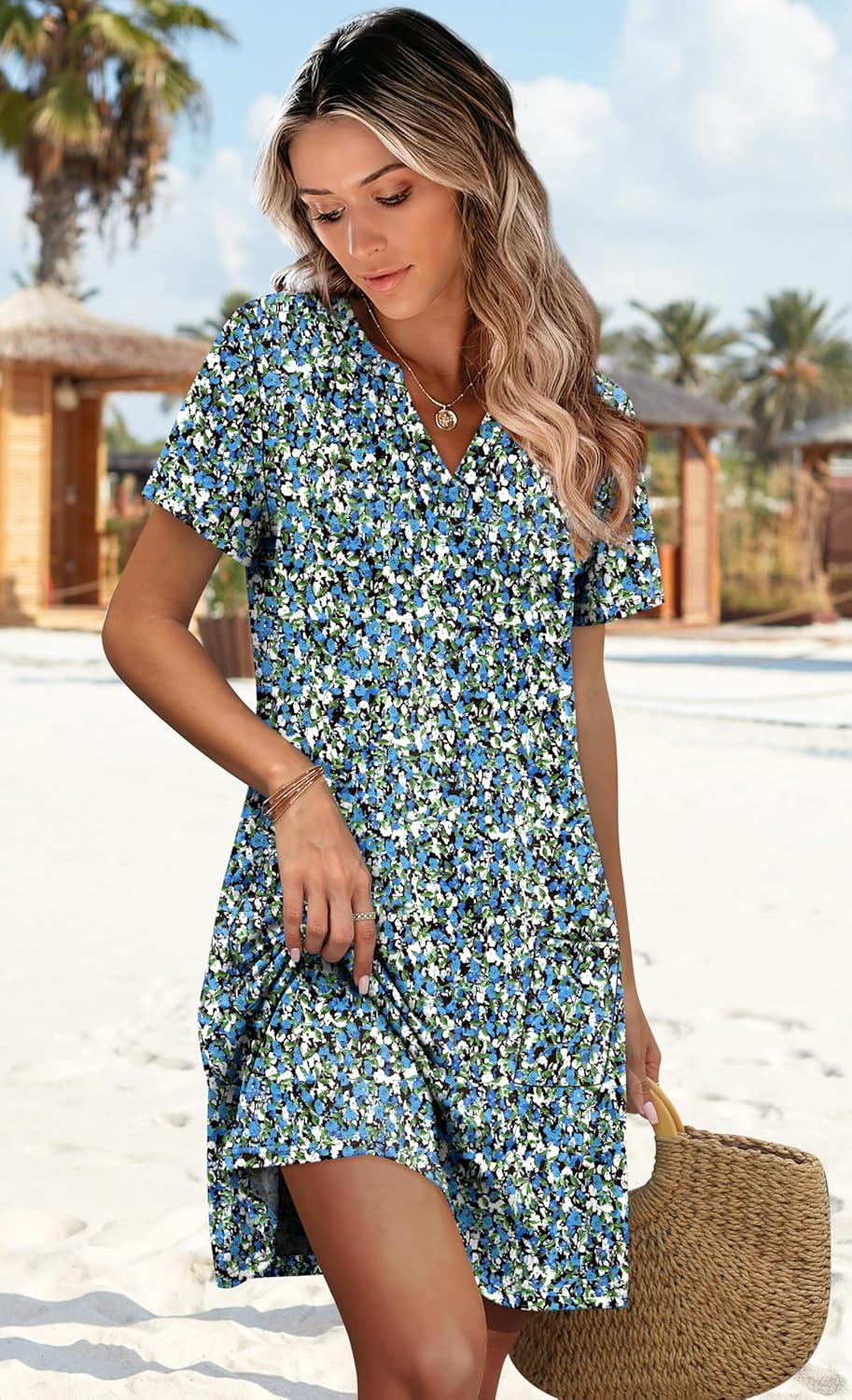 WIHOLL Dresses for Women 2026 Casual Summer V Neck Wedding Guest Dress Short Sleeve Fashion Beach Vacation Clothes - Image 4