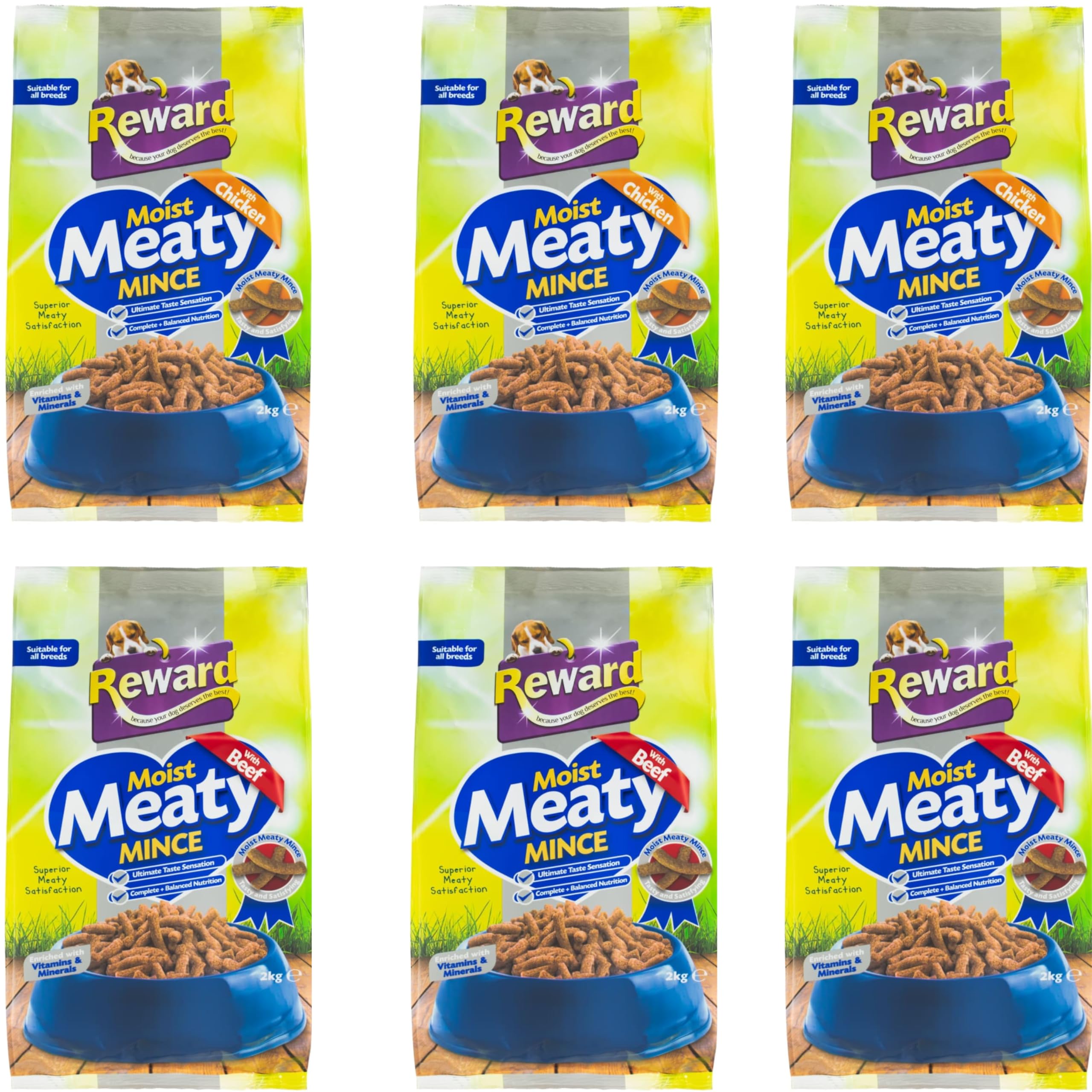 Reward Moist Meaty Mince Complete Dry Dog Food with Beef & Chicken, Enriched with Vitamins & Minerals, Complete & Balanced Nutrition for Adult Dogs, Suitable for All Breeds, (Beef & Chicken)