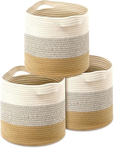 Miniatura 1 de Jolitac Paquete de 3 cestas de almacenamiento para organizar, cestas de cuerda tejida, cubos de almacenamiento de 11 x 11 pulgadas para organizador