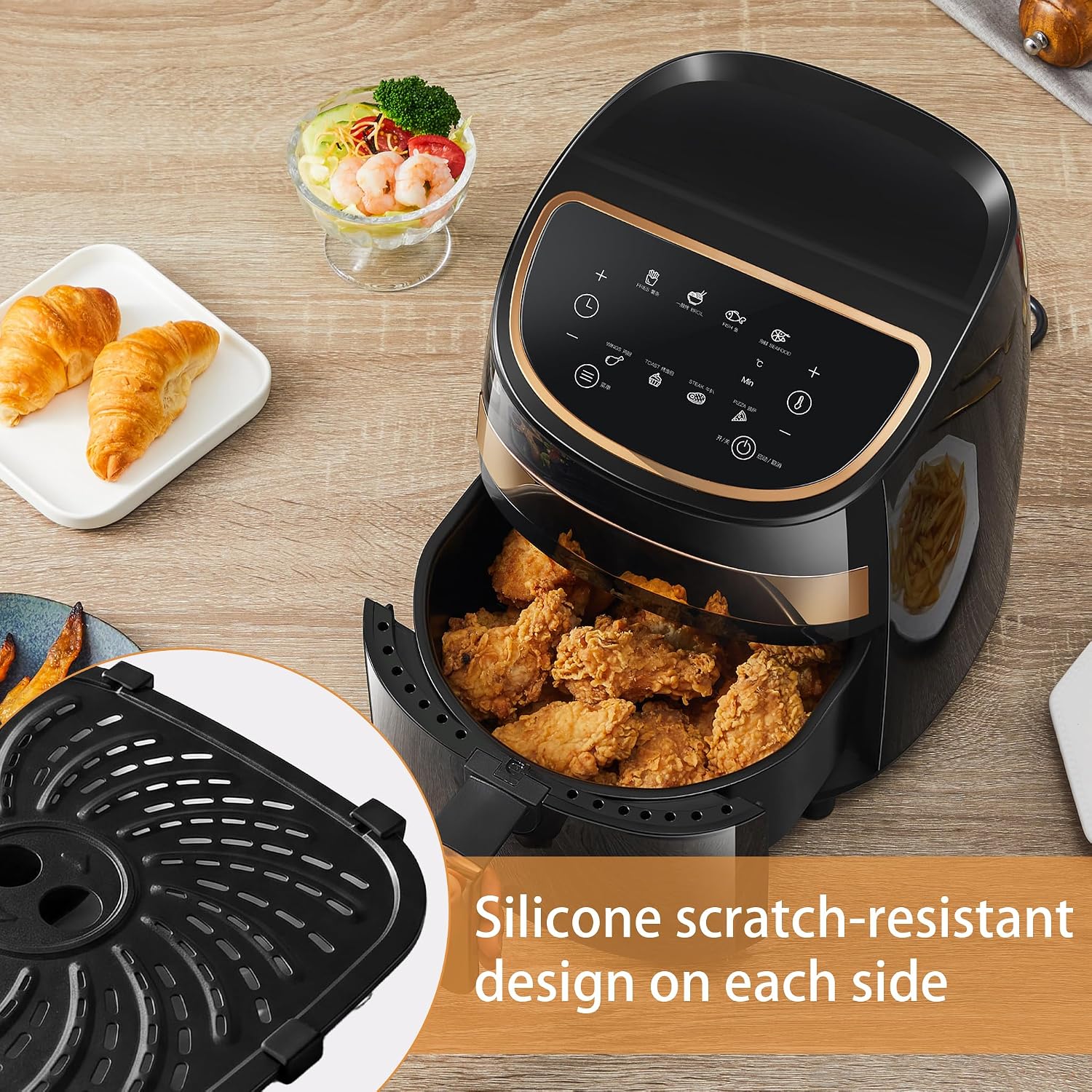 6 Pack Black Silicone Rubber Bumpers, Air Fryer Replacement Parts, Food Grade Accessories, Anti Scratch Protection Feet, Crisper Plate Tray Tabs