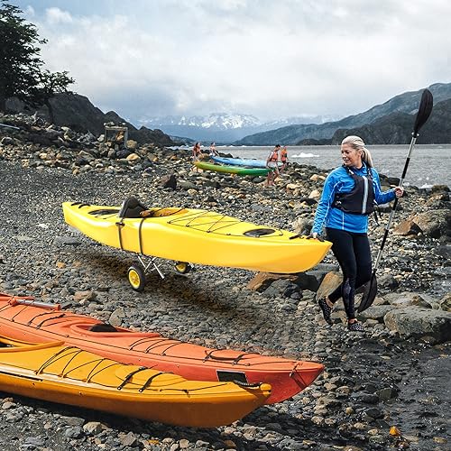 Miniatura 9 de Bonnlo Carrito de kayak, canoa, dolly, pesca, kayak, accesorios de transporte plegable, tabla de remo plegable, transporte de lancha, remolque,