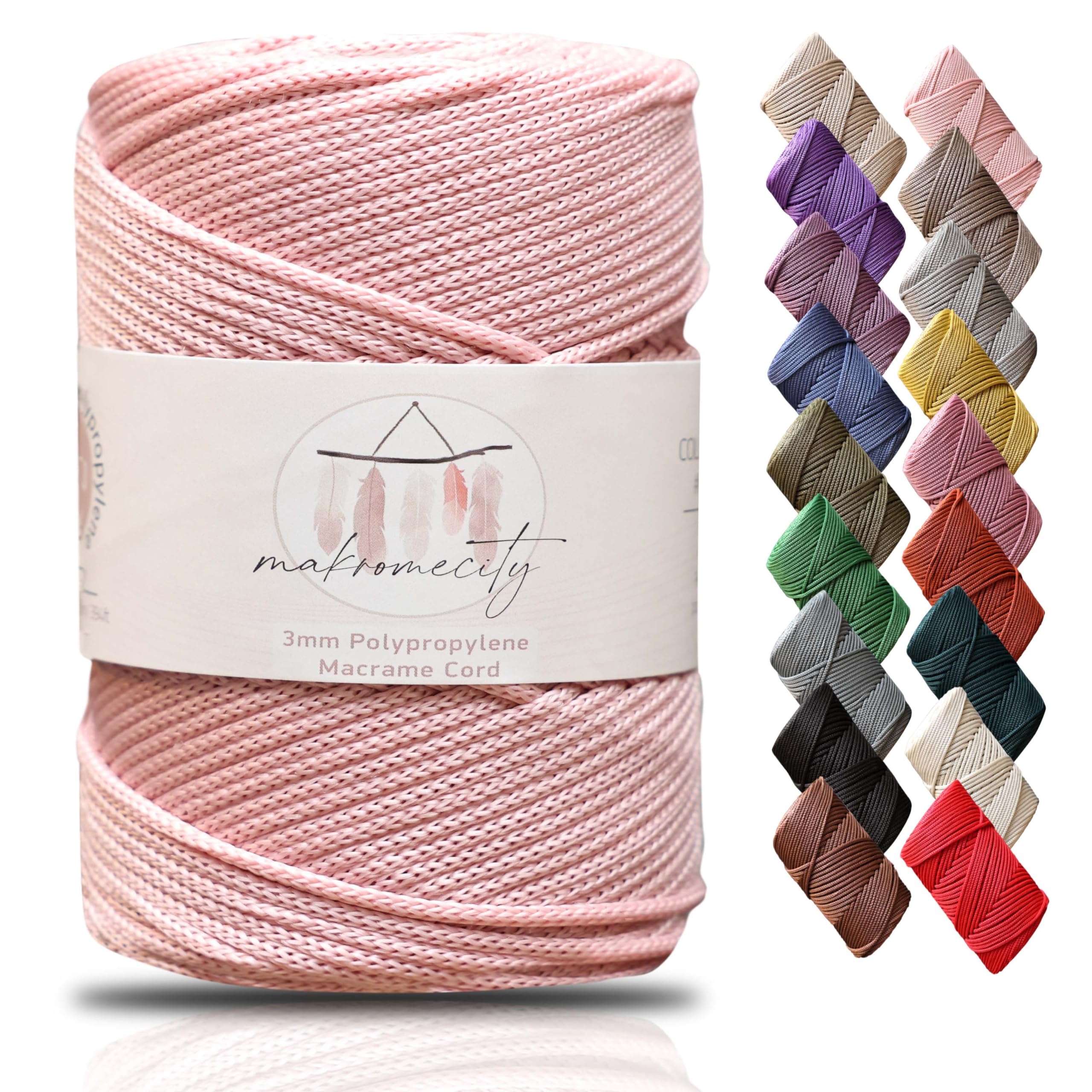 Makromecity, Macrame Cord Polyester 3mm x 131 Yards 3mm Polypropylene Pink for Wall Hanging Bags Bottom Plate Carpet