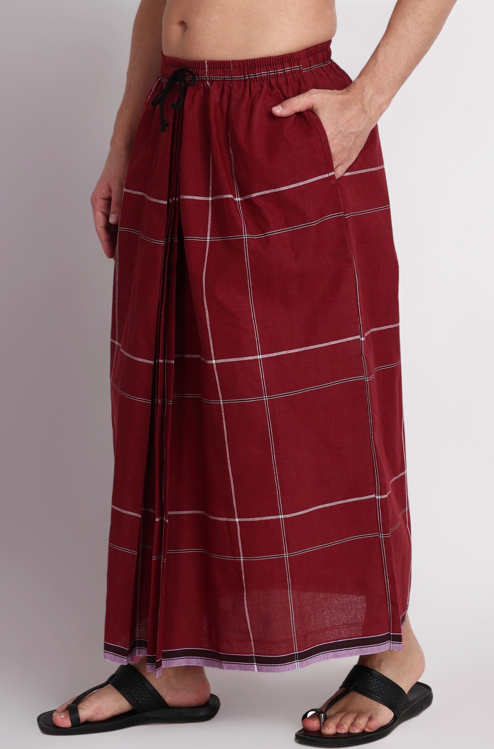 Elastic Premium Cotton Lungi With Dual Packet Pack Of 1