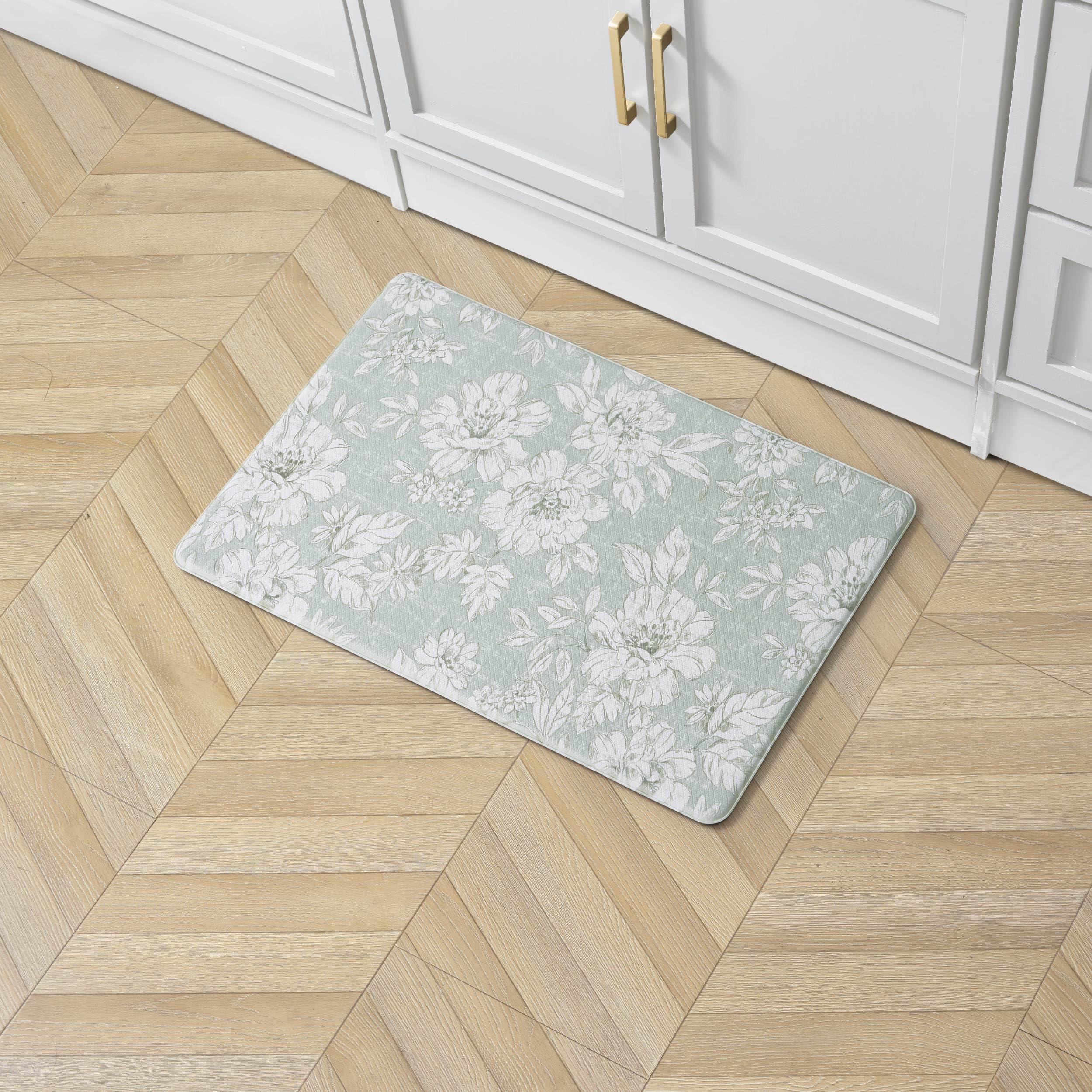 Tapis de cuisine anti-fatigue floral résistant aux taches et antidérapant Laura Ashley vert