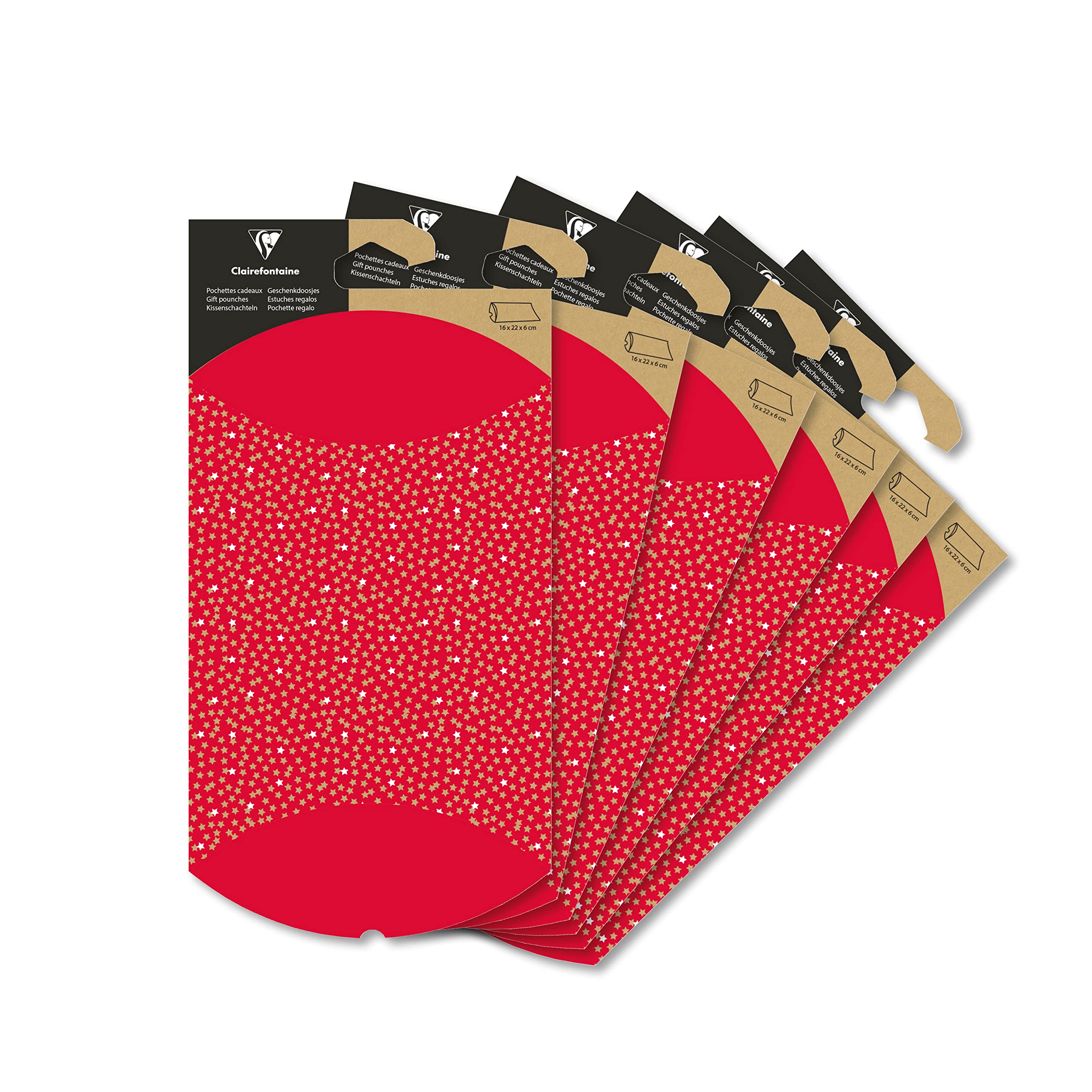 Clairefontaine 618012C - 6 Small Folding Gift Bags - 16x22cm - Designs : Kraft stars - Pillow box - Gift wrapping - Suitable for small gifts, books, games, etc