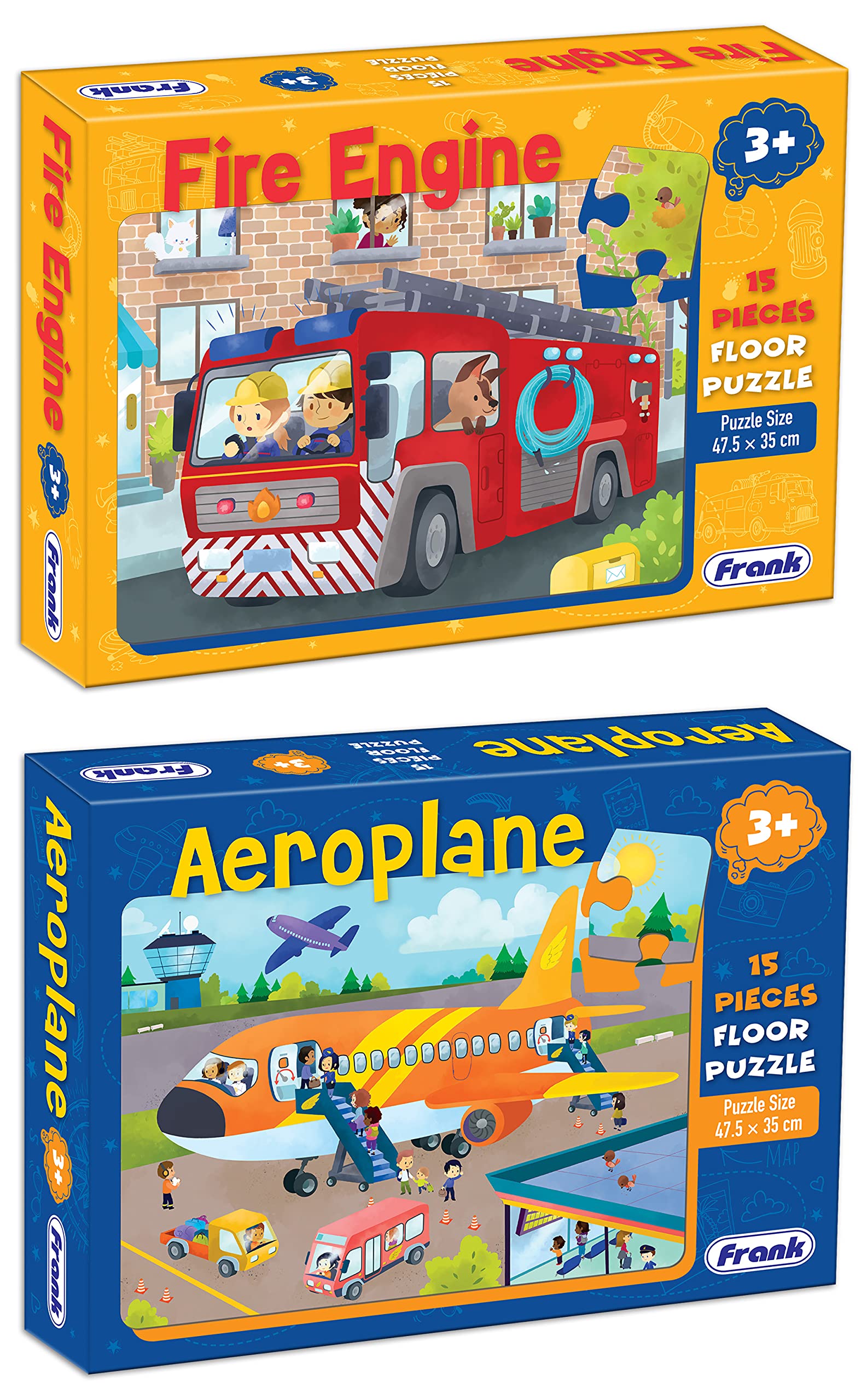 Frank Floor Jigsaw Puzzle for Kids | Fire Engine & Aeroplane Themed Puzzles | Games & Educational Toys | Puzzles for Kids for Age 3, 4, 5, 6, 7 | Gifts for Girls & Boys - Set of 2 (15 Pcs Each)