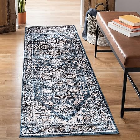 Amazon.com: Bloom Rugs 2.5 x 7 Runner - Teal / Tan Traditional Persian ...